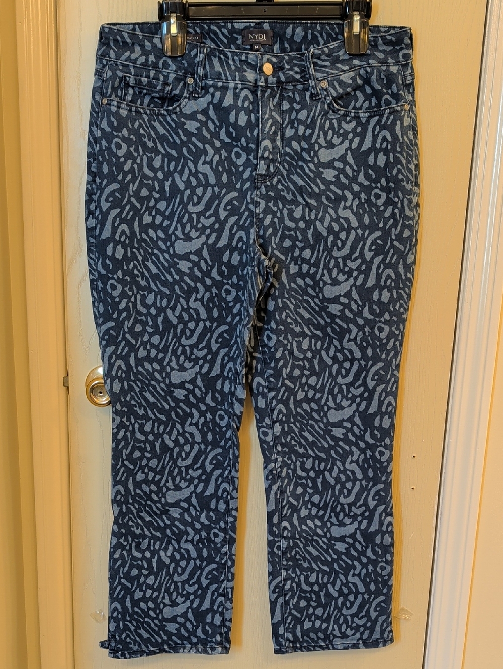 NYDJ Marilyn Straight Animal Print Jeans Lift Tuck Technology Size 14